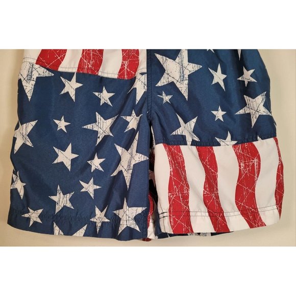 American Flag Swim Trunks Size M Red White Blue Patriotic Fun to the 4th of July - Picture 3 of 8